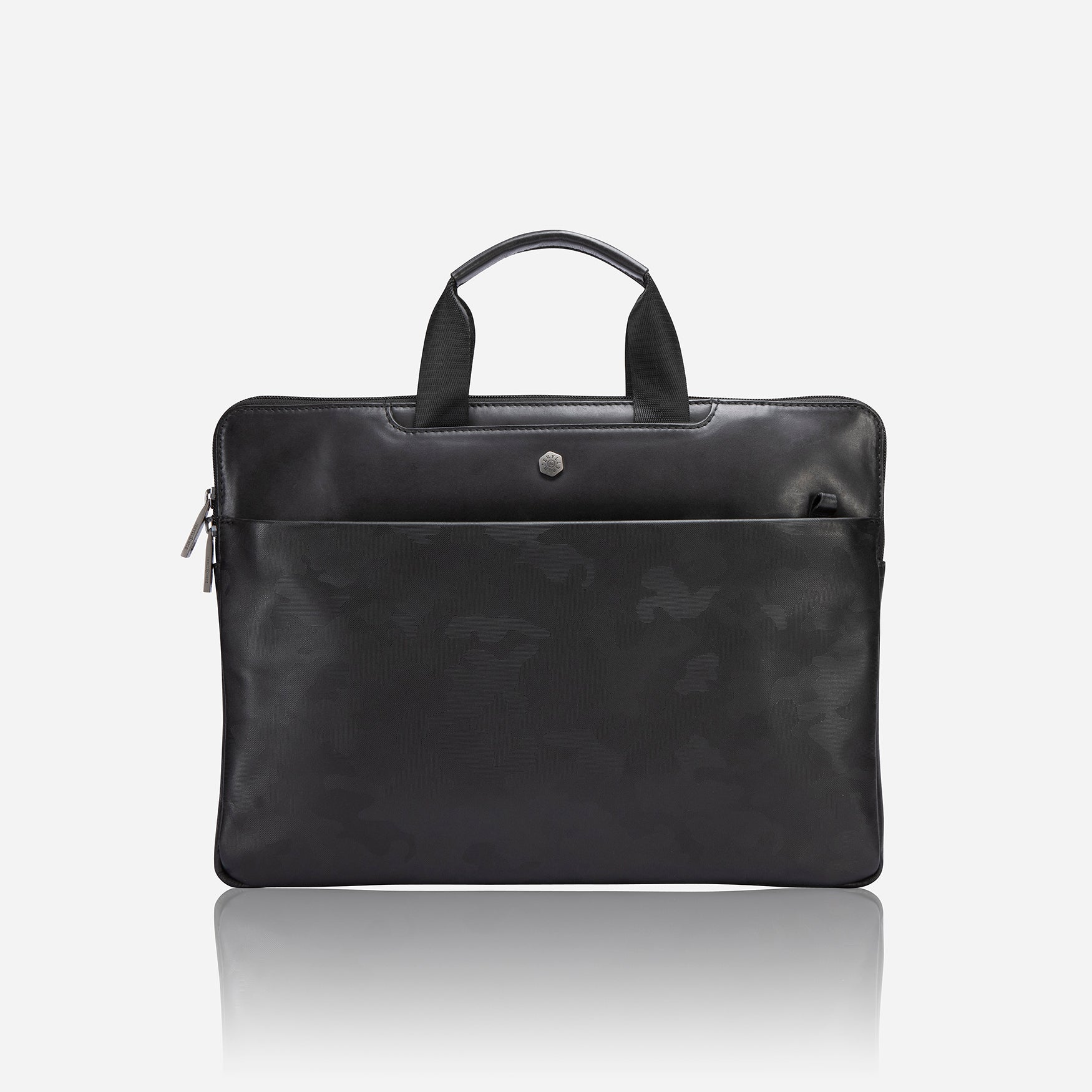 Black camo-finish leather slim briefcase 