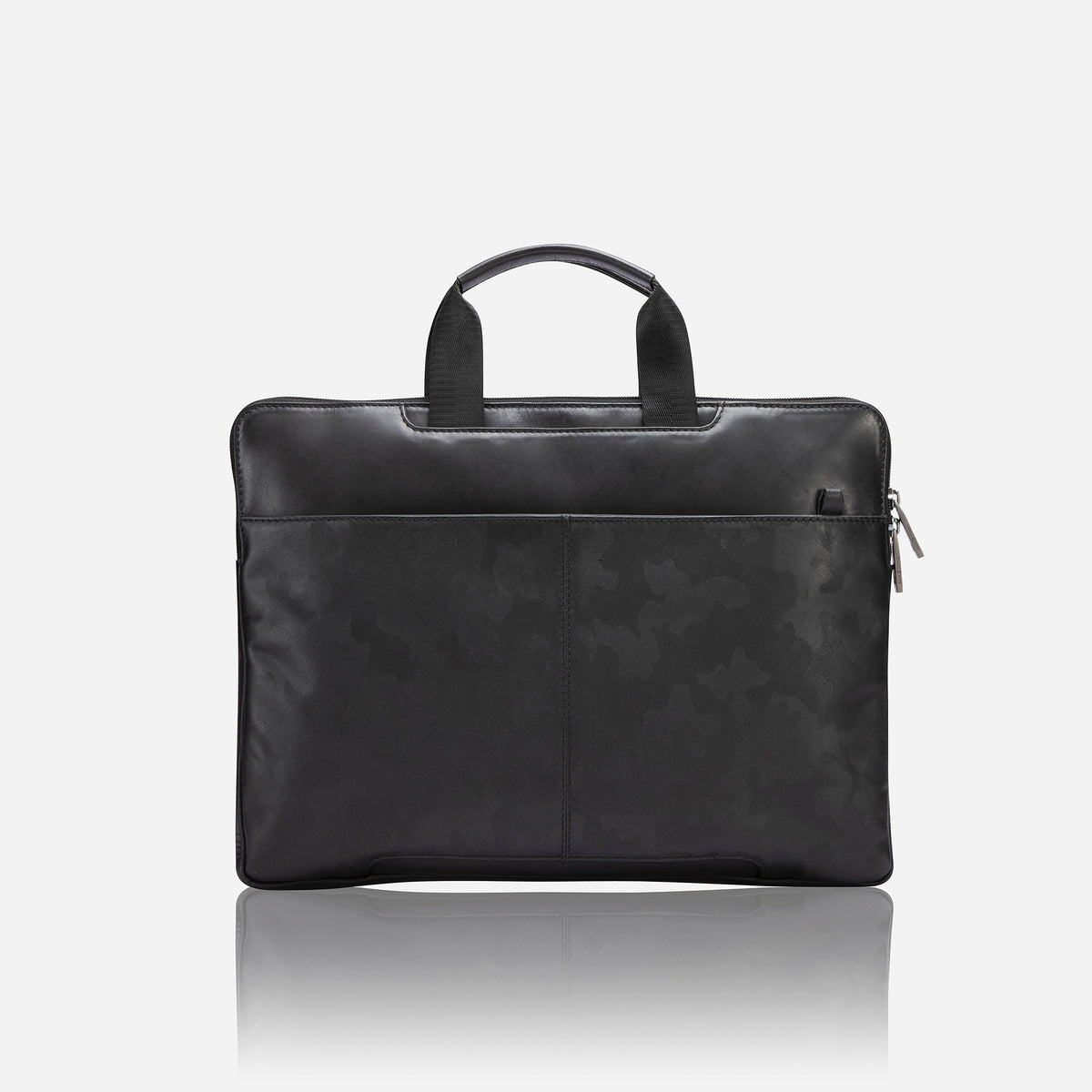 Back of the Black camo-finish leather slim briefcase 