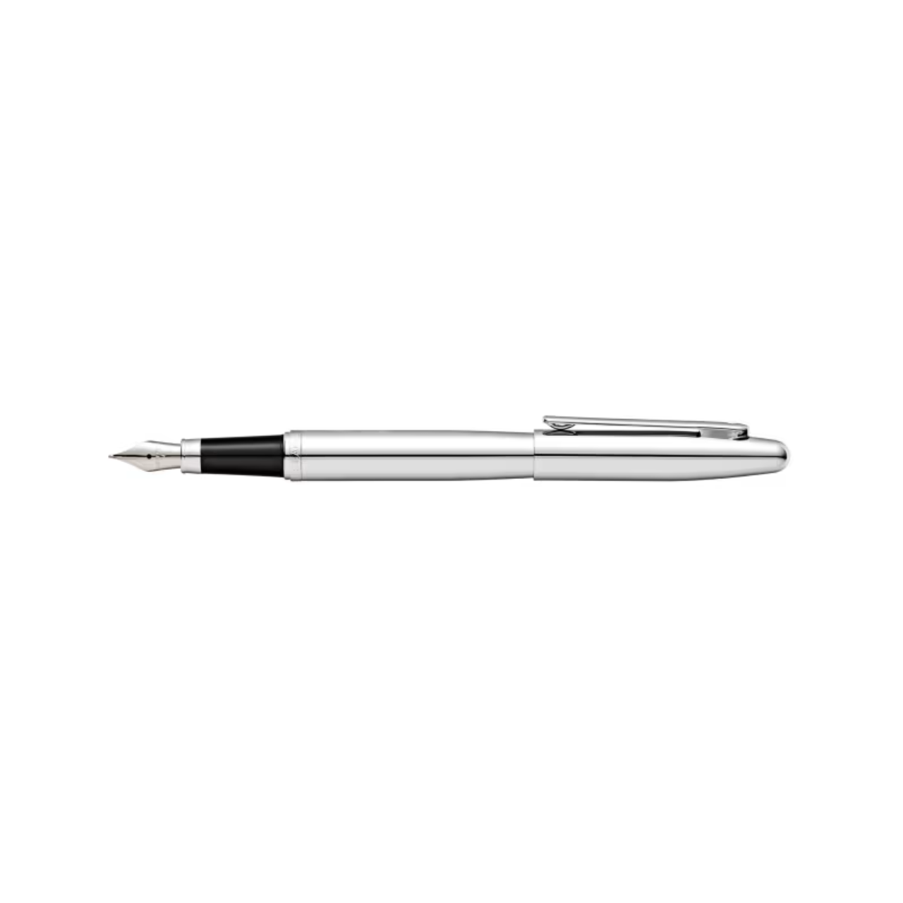 Silver pen with black cap on a white background