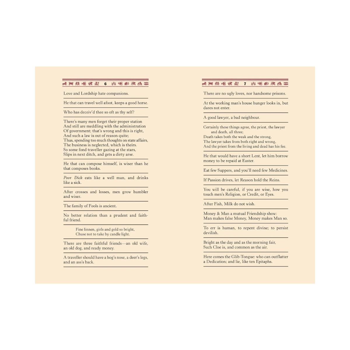 Two vintage-style pages with text on a beige background