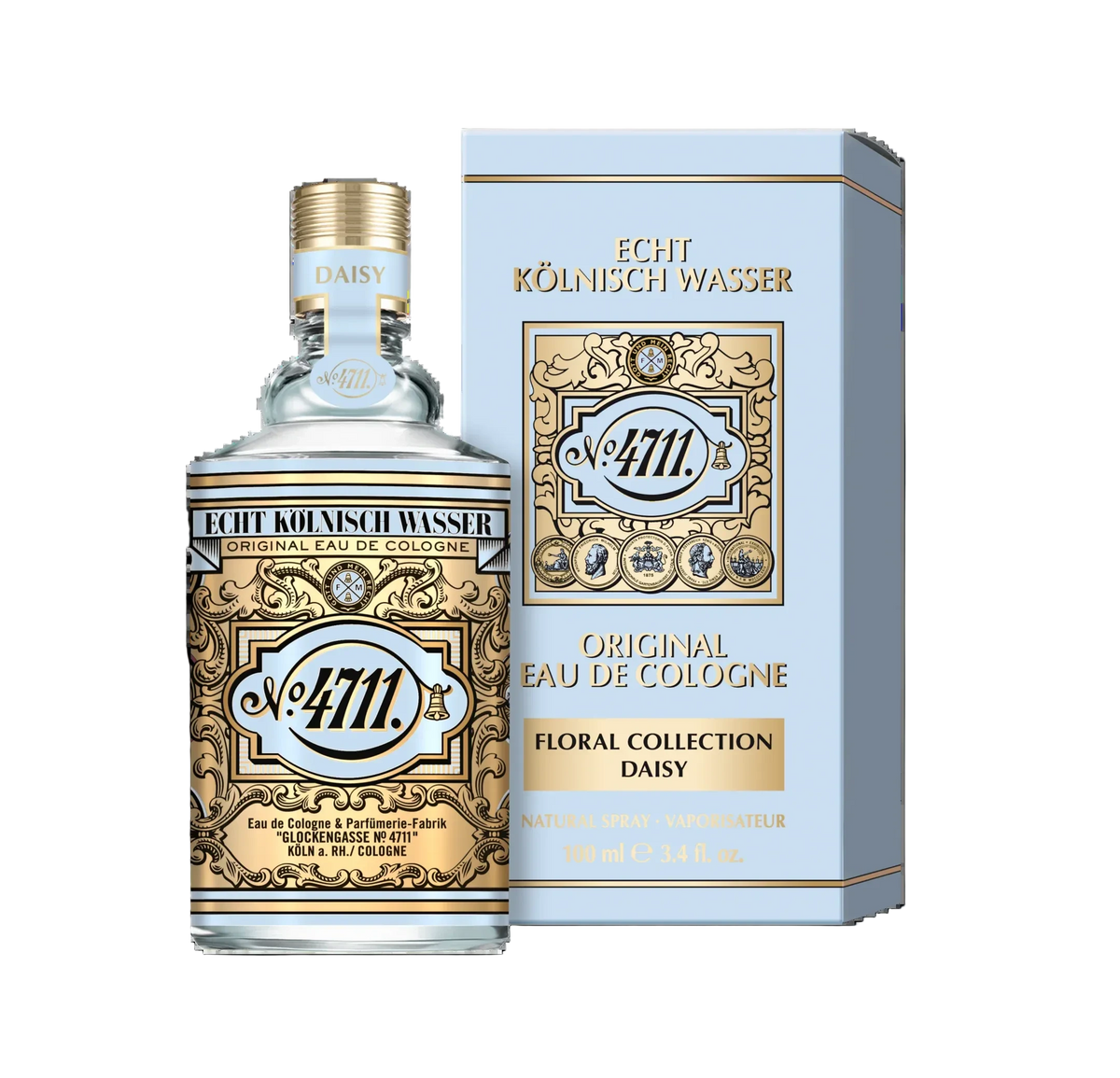 4711 cologne bottle and packaging on a white background