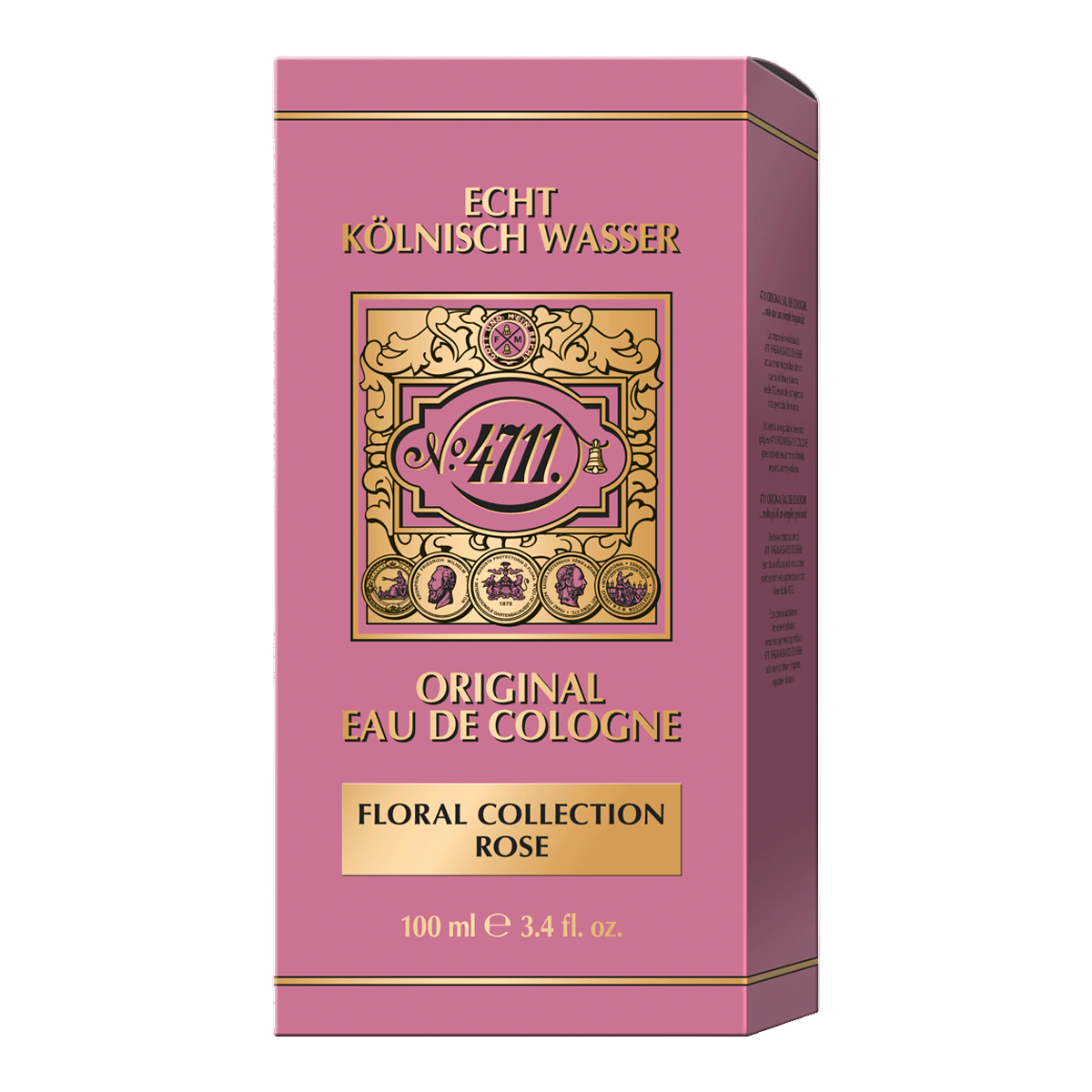 4711 Rose perfume bottle with decorative label on a white background