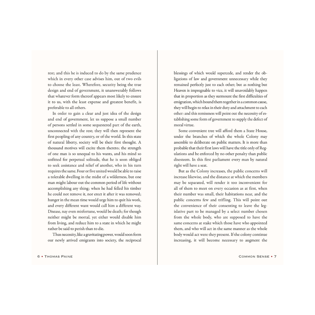 Text from 'Common Sense' by Thomas Paine on a white background
