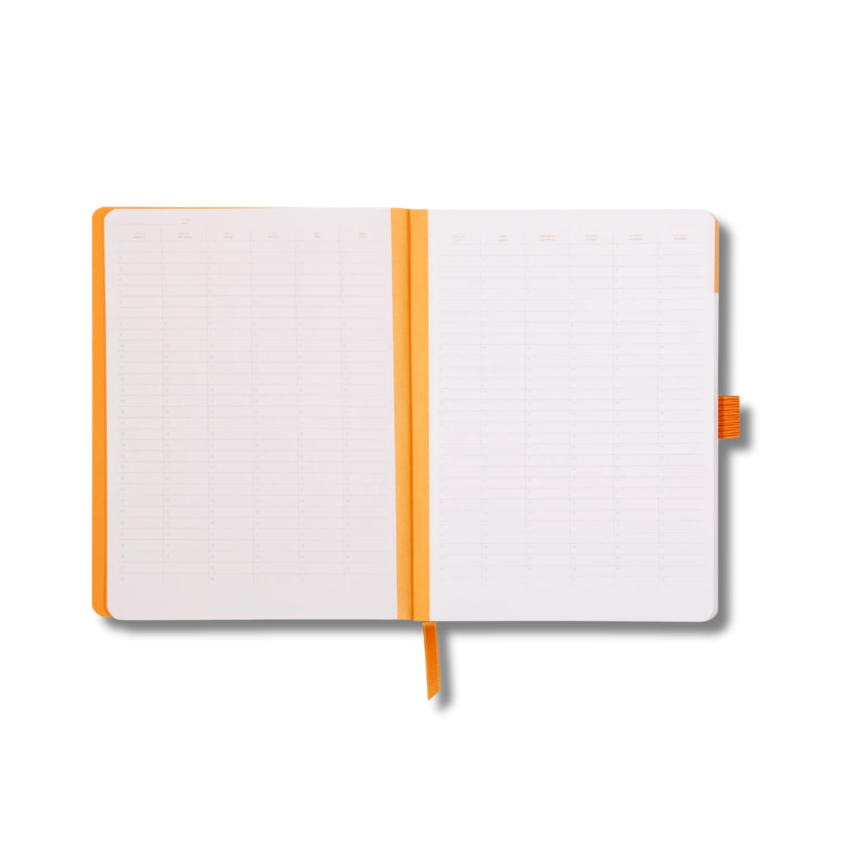 Open notebook with orange binding on a white background