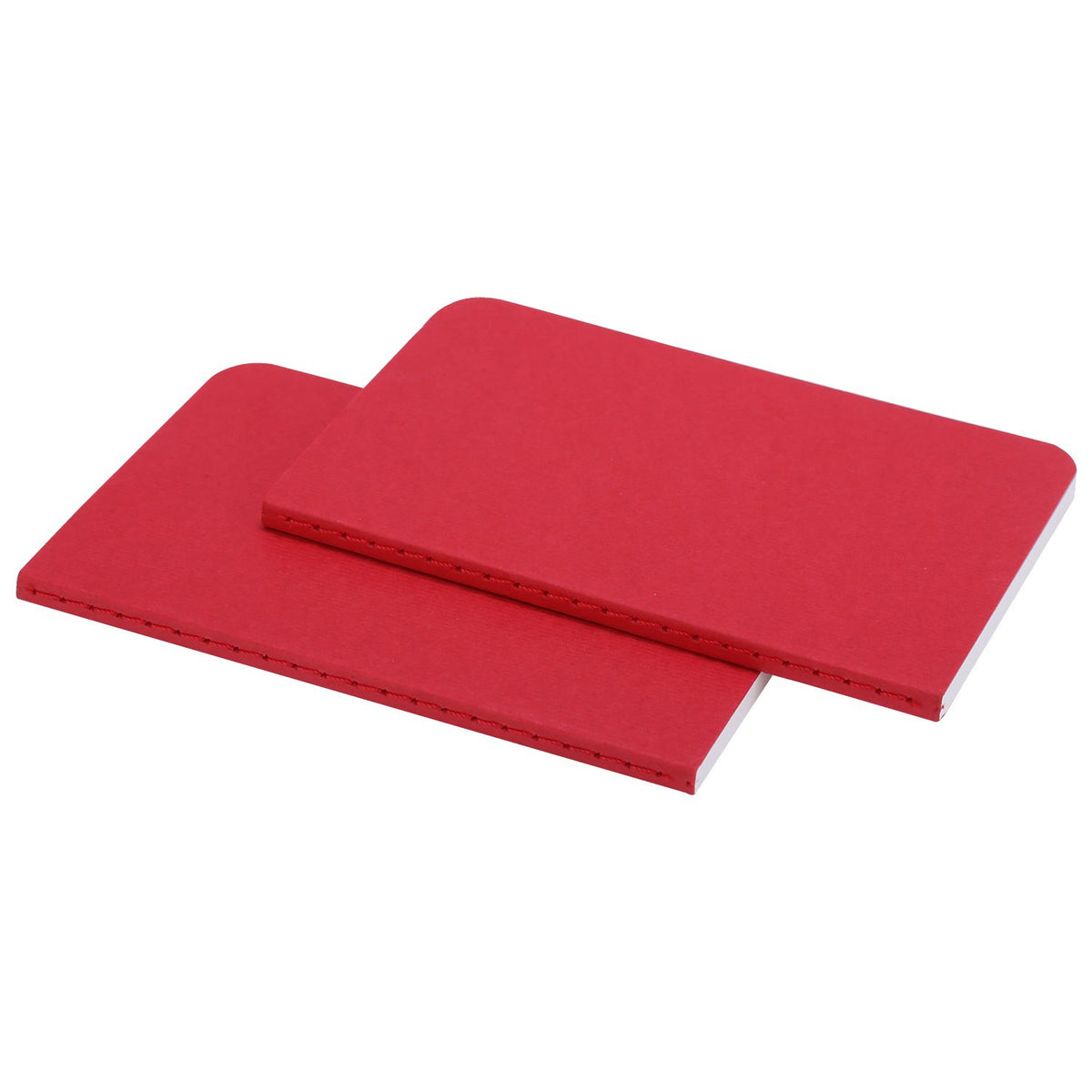 Two red notebooks on a white background