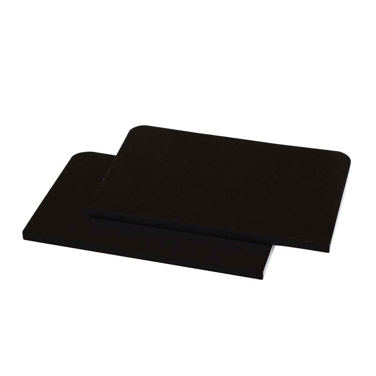 Two black rectangular objects on a white background