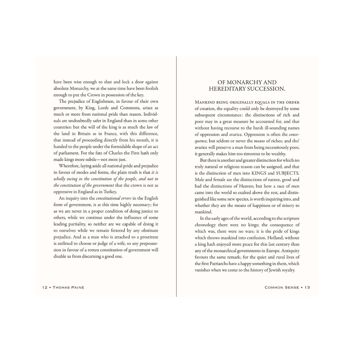 Text page from a book with title 'Of Monarchy and Hereditary Succession' by Thomas Paine.