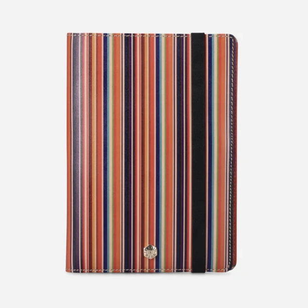 Multicolour Striped Leather notebook cover  with a metal Jekyll &amp; Hide affixed logo