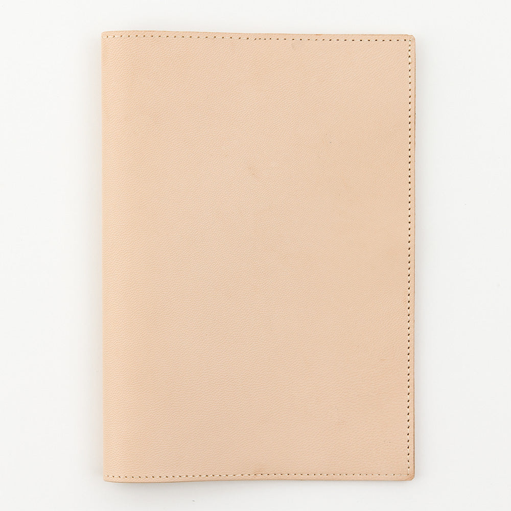 Outside front of the Goat Leather A5 Notebook cover in light pale pink stage