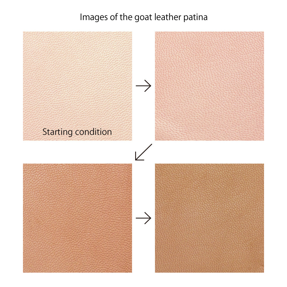 Images of the goat leather patina, from pale pink, &quot;ballet pink&quot; to light tan and tan