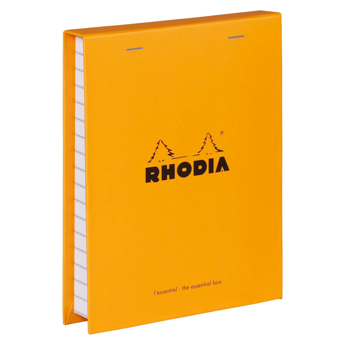 Orange Rhodia notebook on a white background