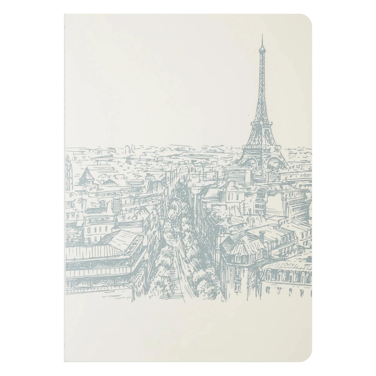 Notebook with Eiffel Tower illustration on a white background