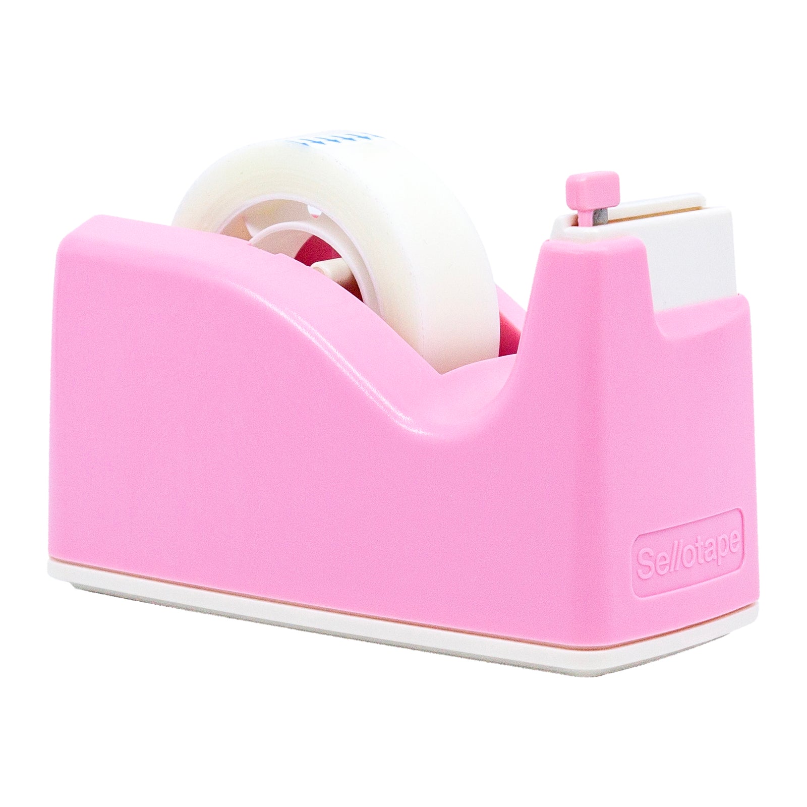 Blue tape dispenser with a roll of tape on a white background