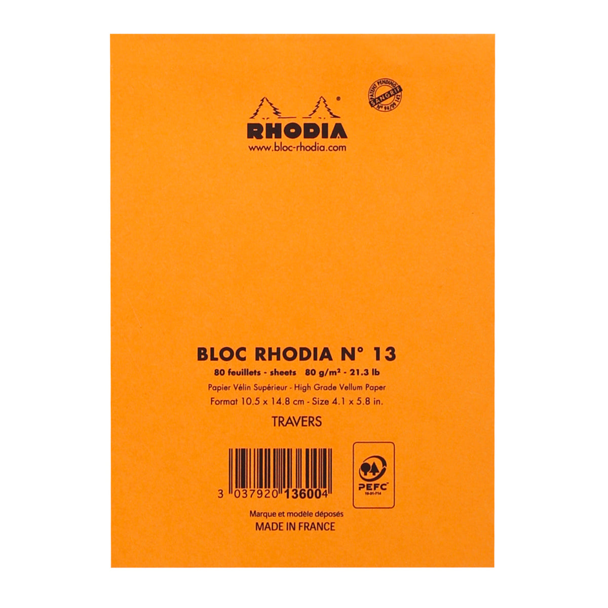 Rhodia No.13 Top Stapled Notepad A6 Orange