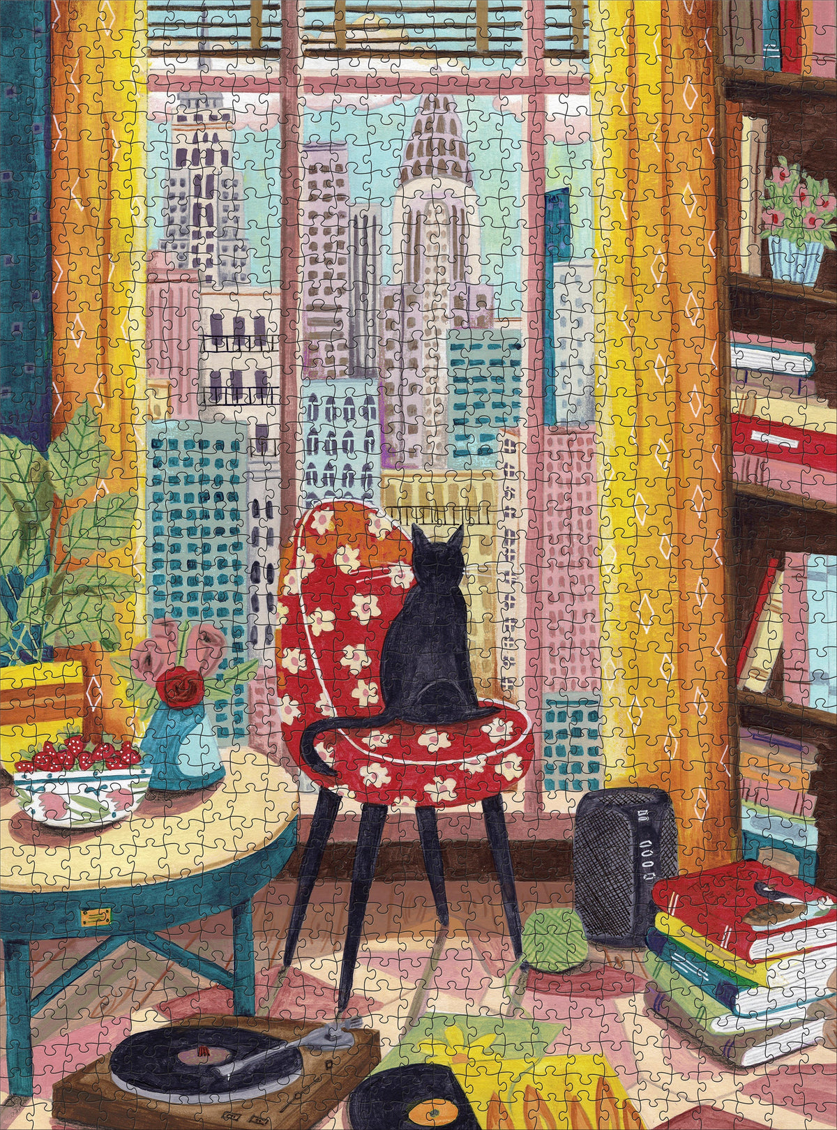 Pomegranate Caroline Bonne Müller "Black Cat in New York Window" 1000-Piece Jigsaw Puzzle