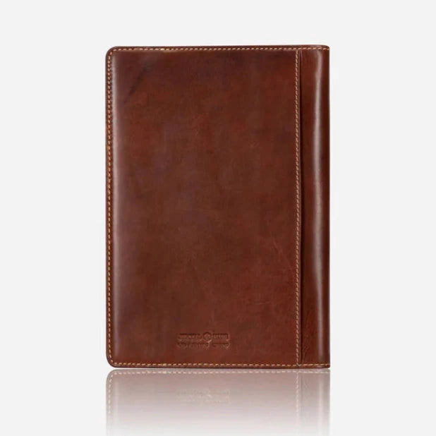 Back of the Mocha leather notebook cover on a white background