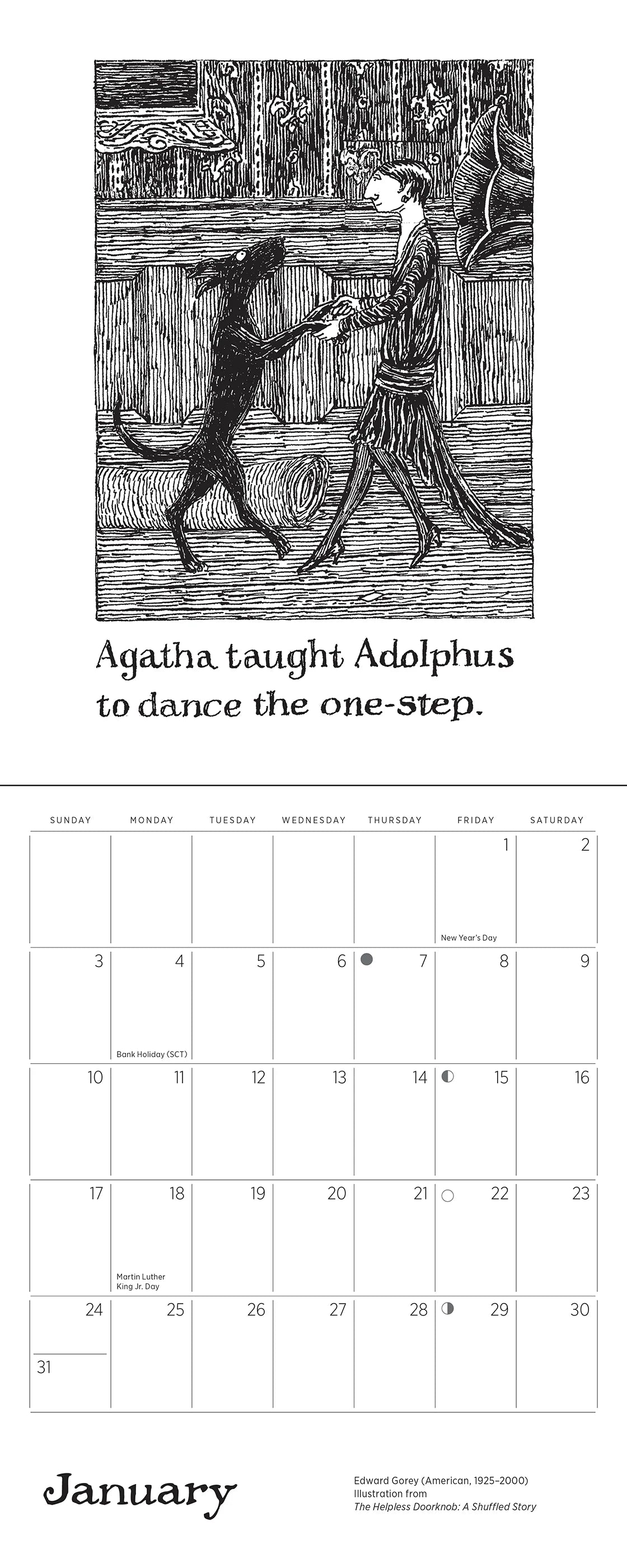 Edward Gorey "The Helpless Doorknob" 2027 Mini Wall Calendar