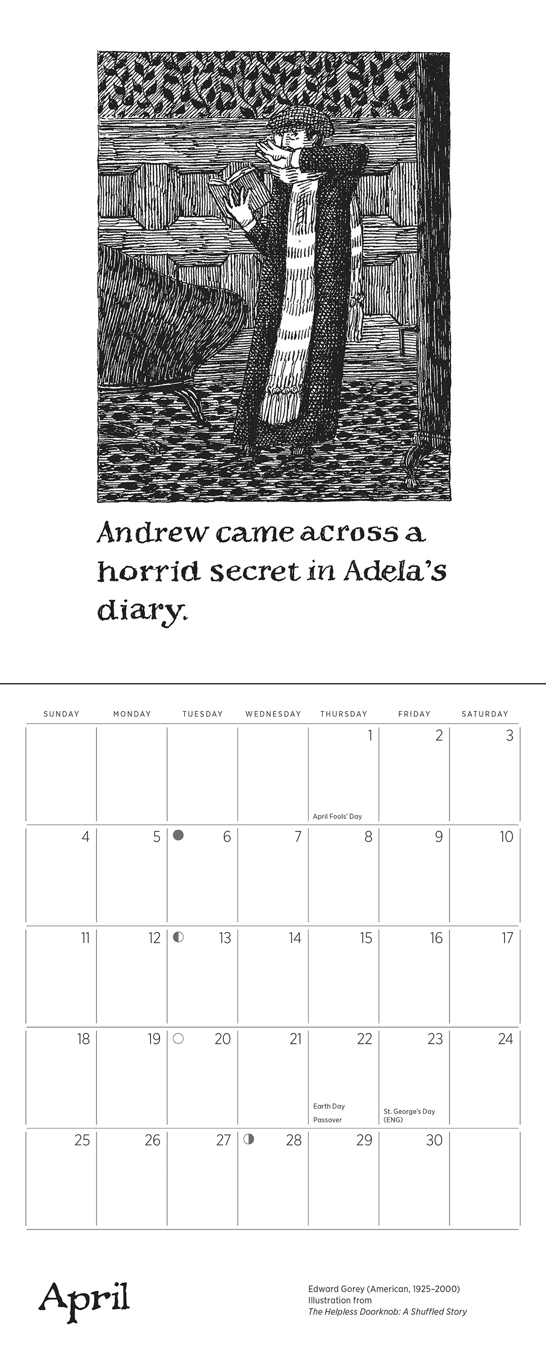 Edward Gorey "The Helpless Doorknob" 2027 Mini Wall Calendar