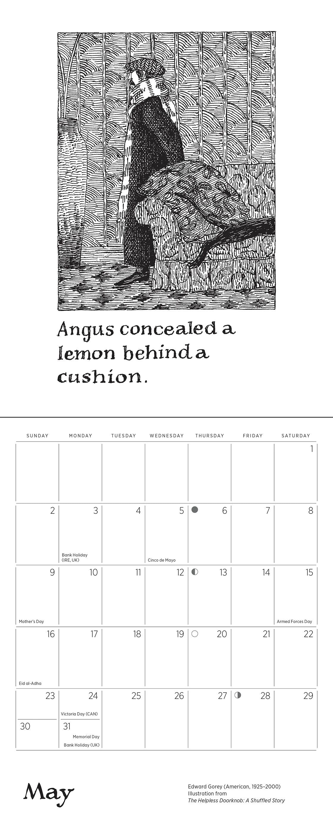 Edward Gorey "The Helpless Doorknob" 2027 Mini Wall Calendar