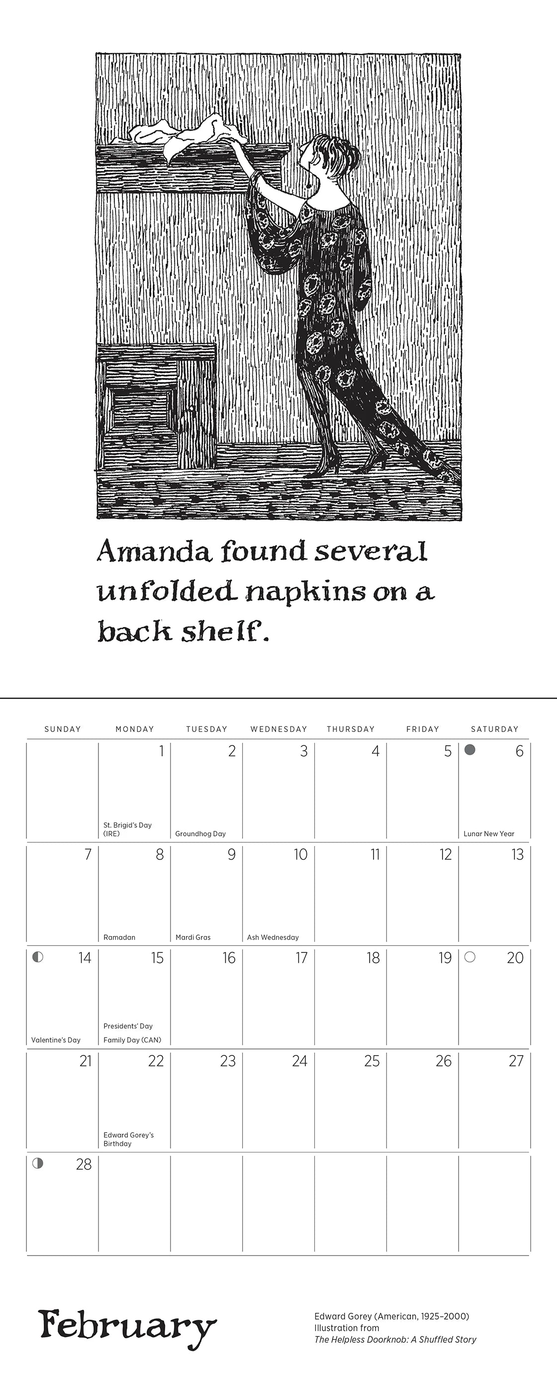 Edward Gorey "The Helpless Doorknob" 2027 Mini Wall Calendar