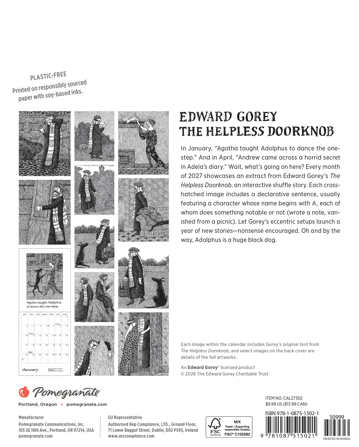 Edward Gorey "The Helpless Doorknob" 2027 Mini Wall Calendar