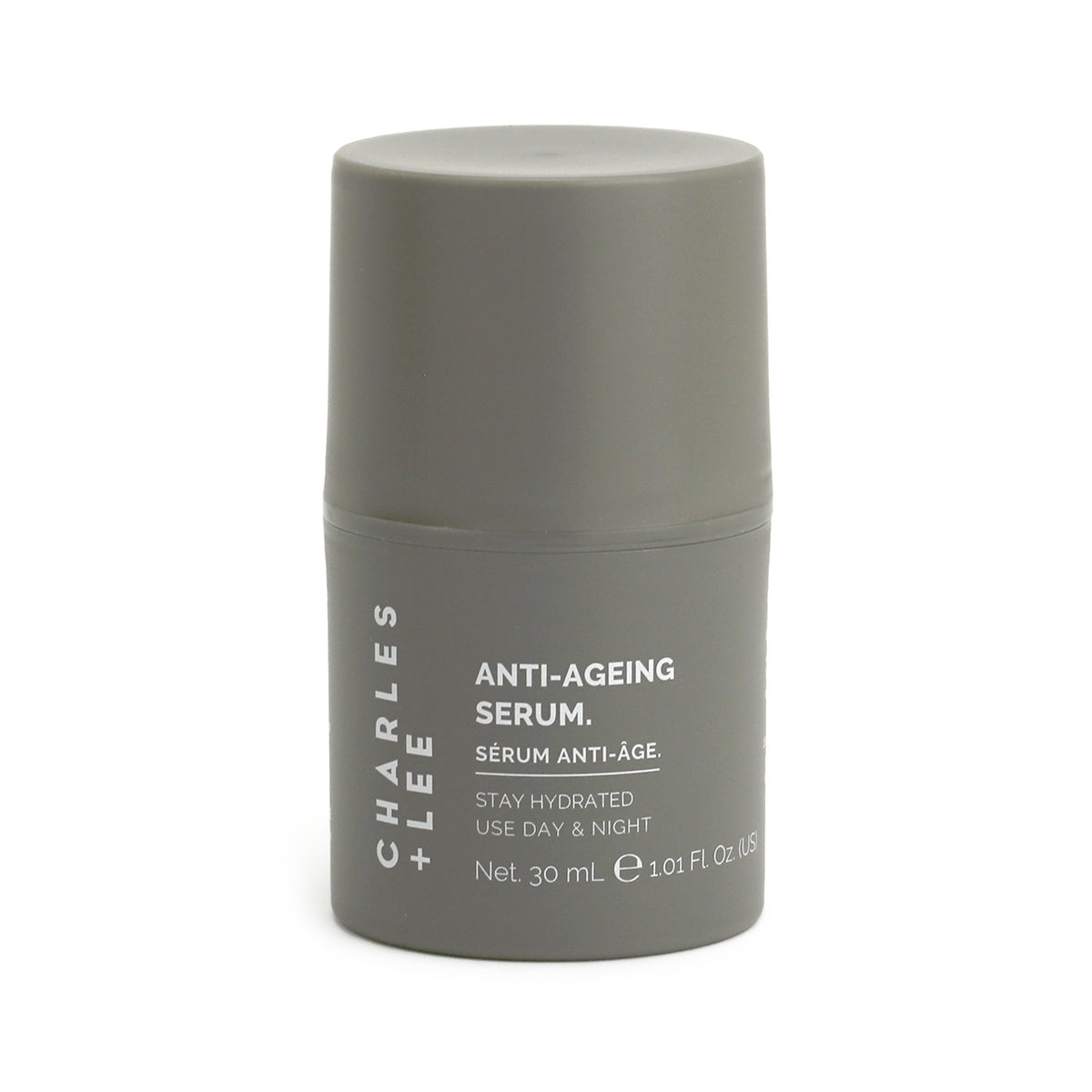 Charles &amp; Lee Anti-Ageing Serum 30ml in a grey pump pack with a lid.