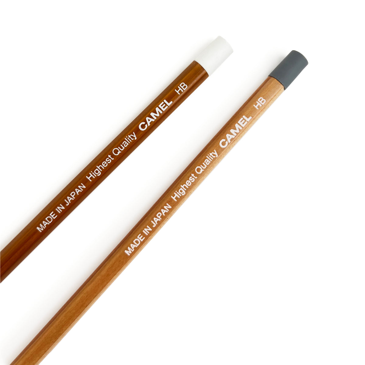 Two HB Camel pencils with erasers, one dark, one light