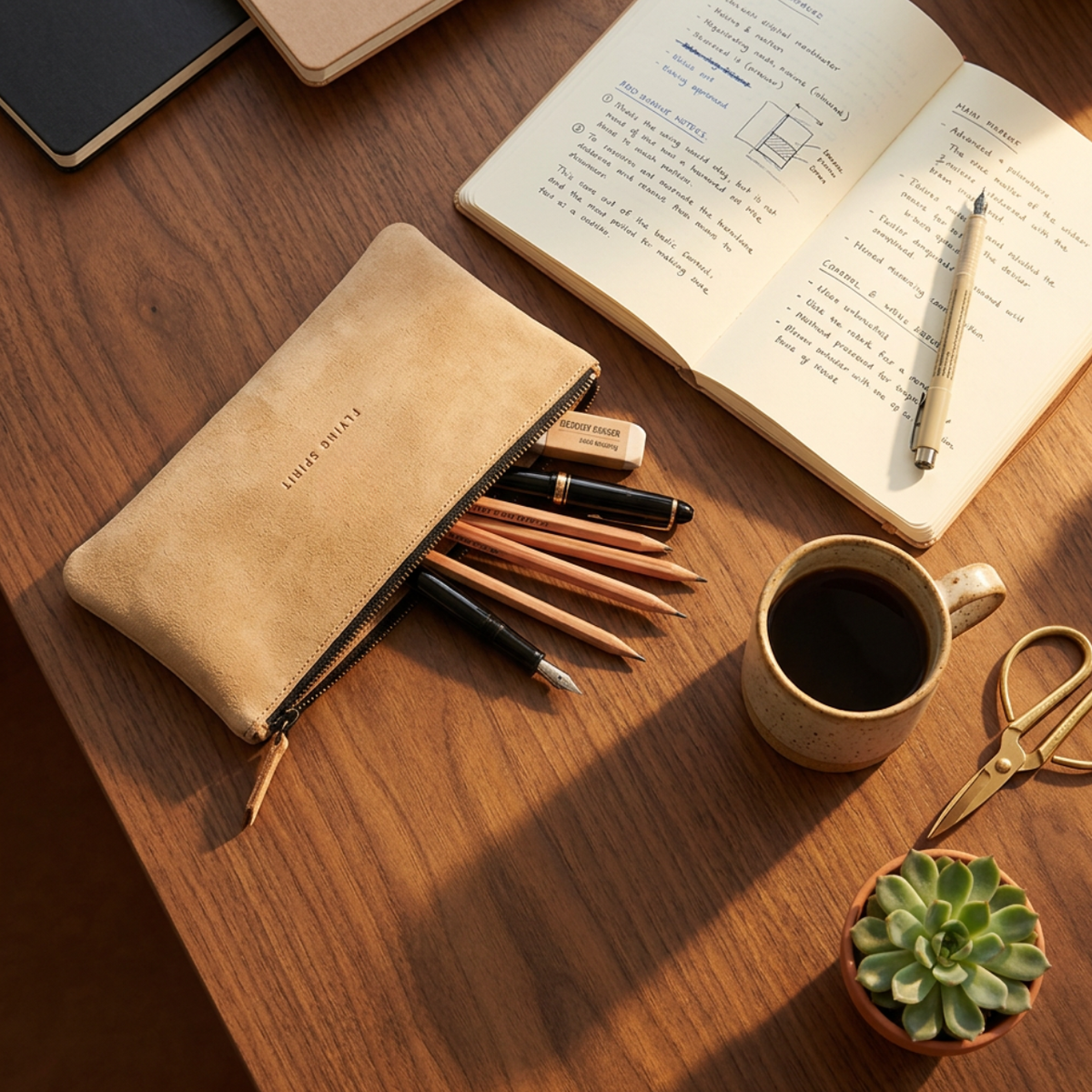 Clairefontaine Flying Spirit Flat Leather Pencil Case