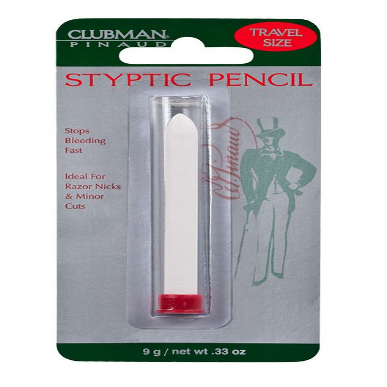 Clubman Styptic Pencil  in packaging, with red cap visible, designed for razor nick and minor cut treatment.