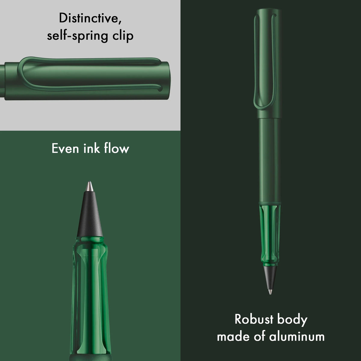 Green pen with features highlighted on a green background
