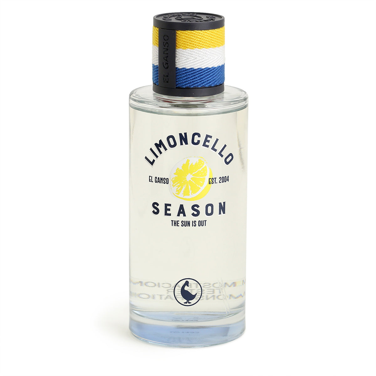 El Ganso Limoncello EDT bottle with LEMON, WHITE AND BLUE-WRAPPED CAP