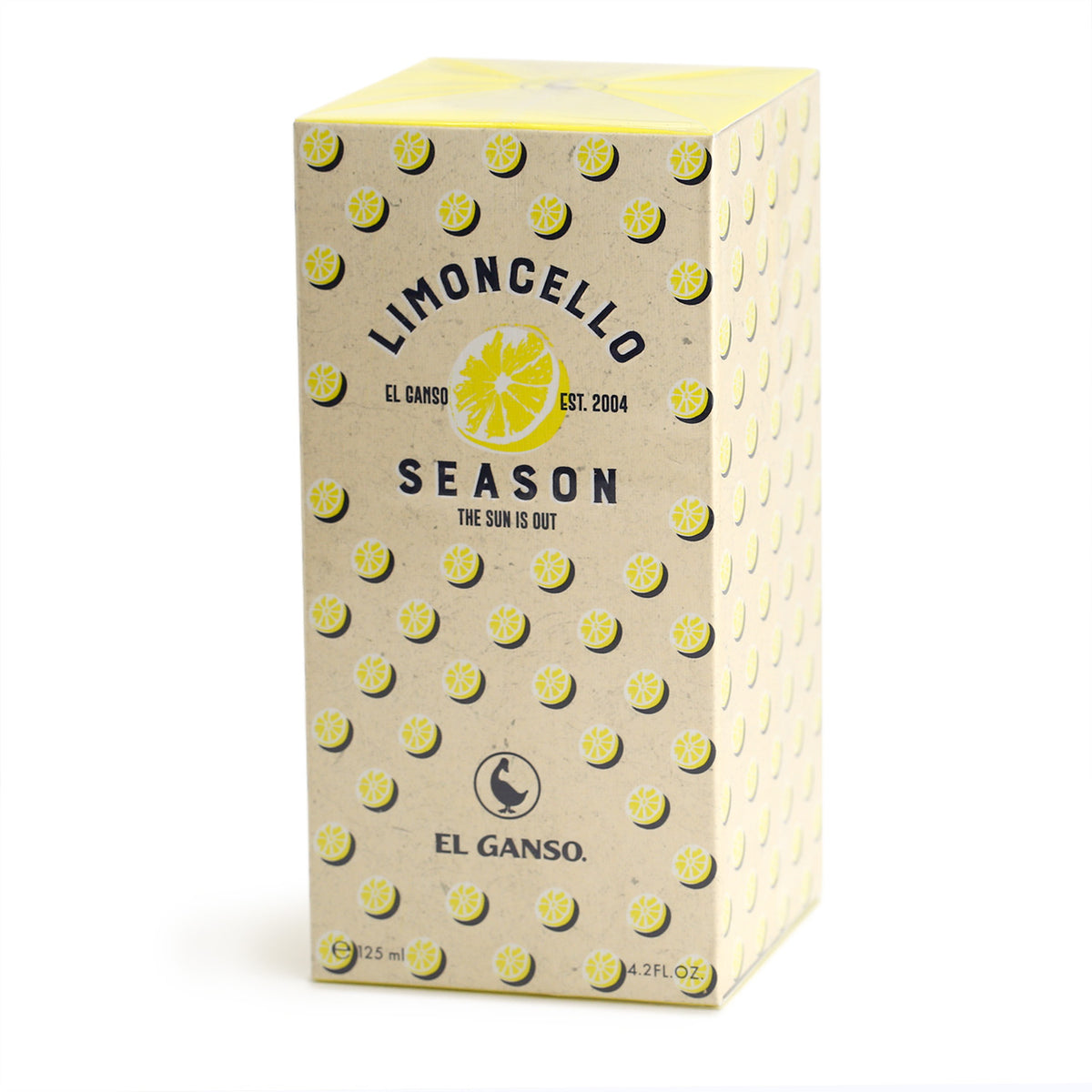 Limoncello EDT packaging with lemon slice graphics - Limoncello Season, The Sun Is Out. El Ganso Est.2004 and