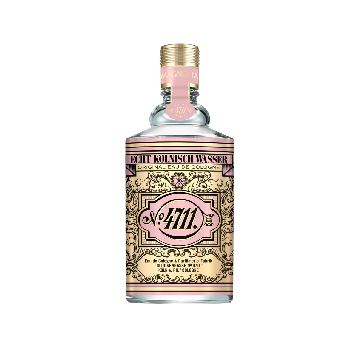 Bottle of Echt Kolnisch Wasser No. 4711 cologne on a white background