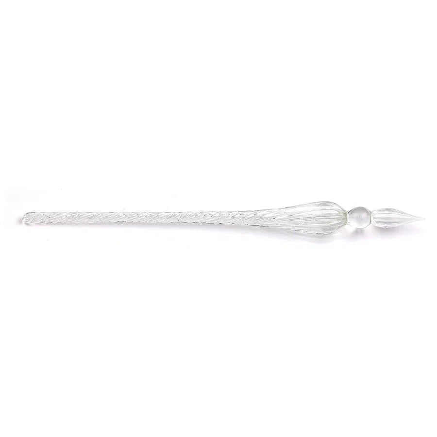 Transparent glass pen on a white background
