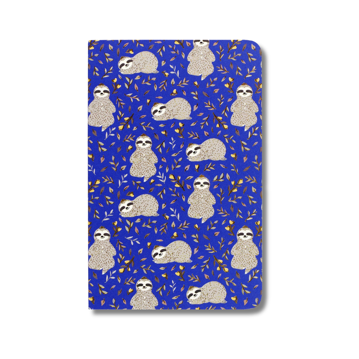 Notebook with sloth pattern on a blue background