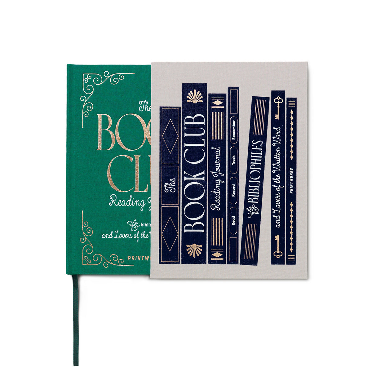Decorative book slipcase with 'The Book Club' theme on a white background