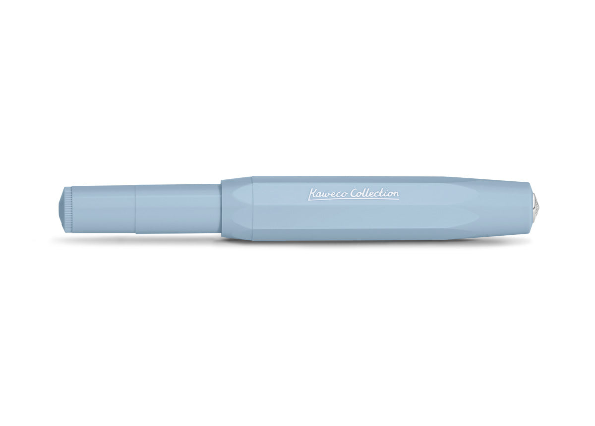 Side view of Kaweco Sport in Mellow Blue fully closed to a compact size