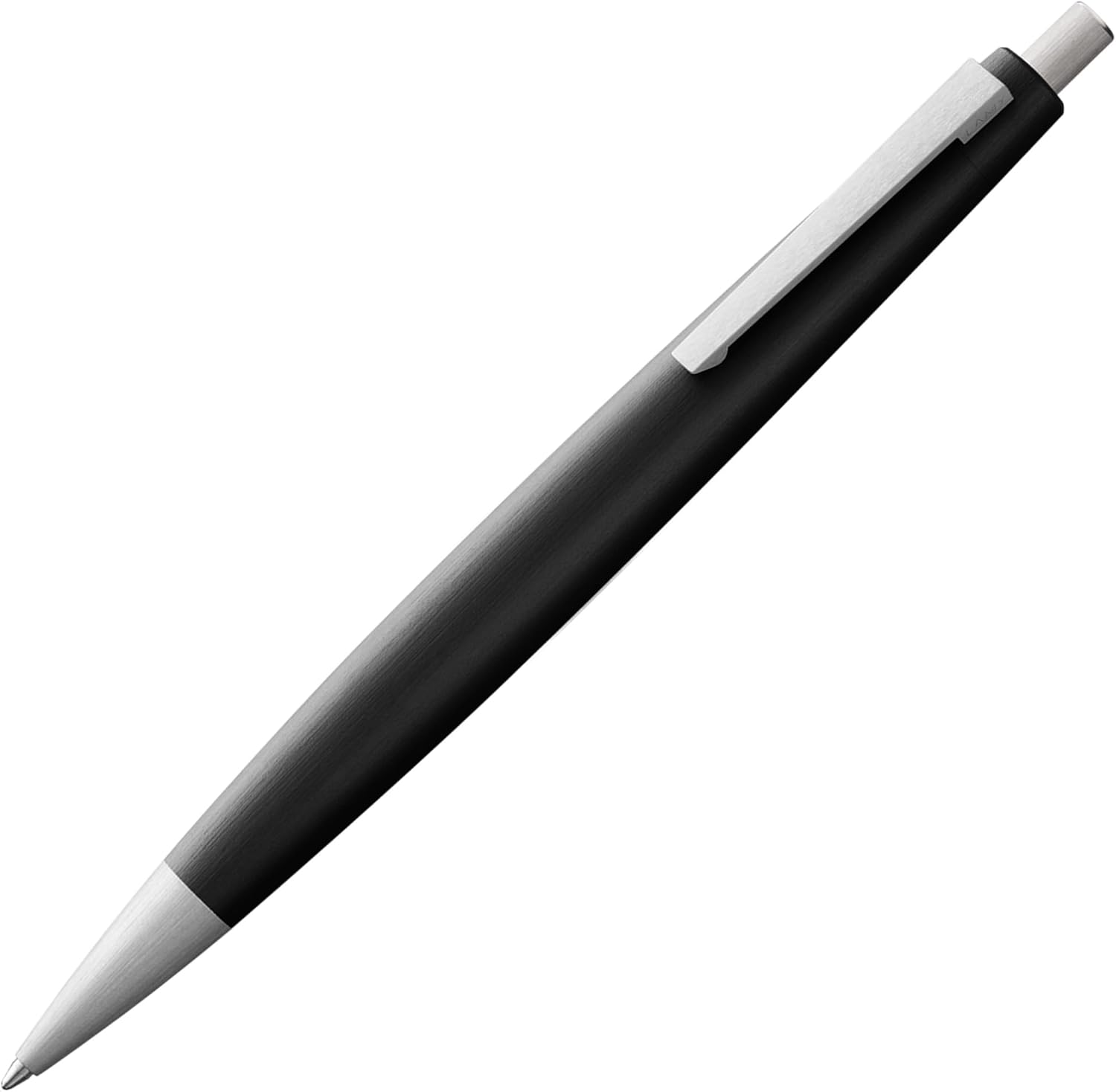 A Lamy 2000 Black ballpoint pen pen with silver accents on a white background