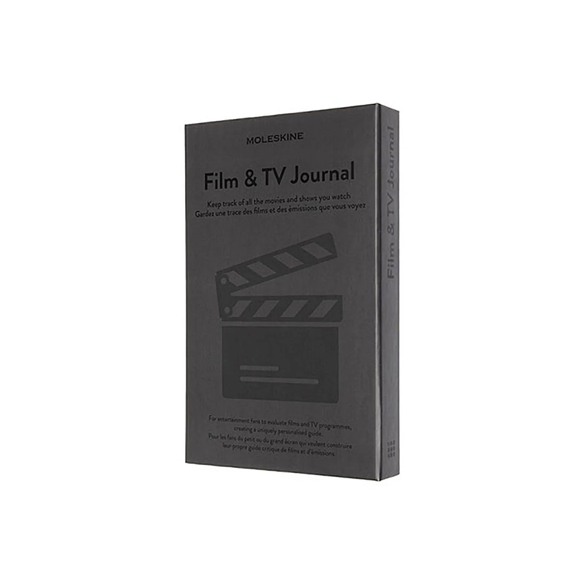 Grey slipcase with large dark grey clapper board and text on the front