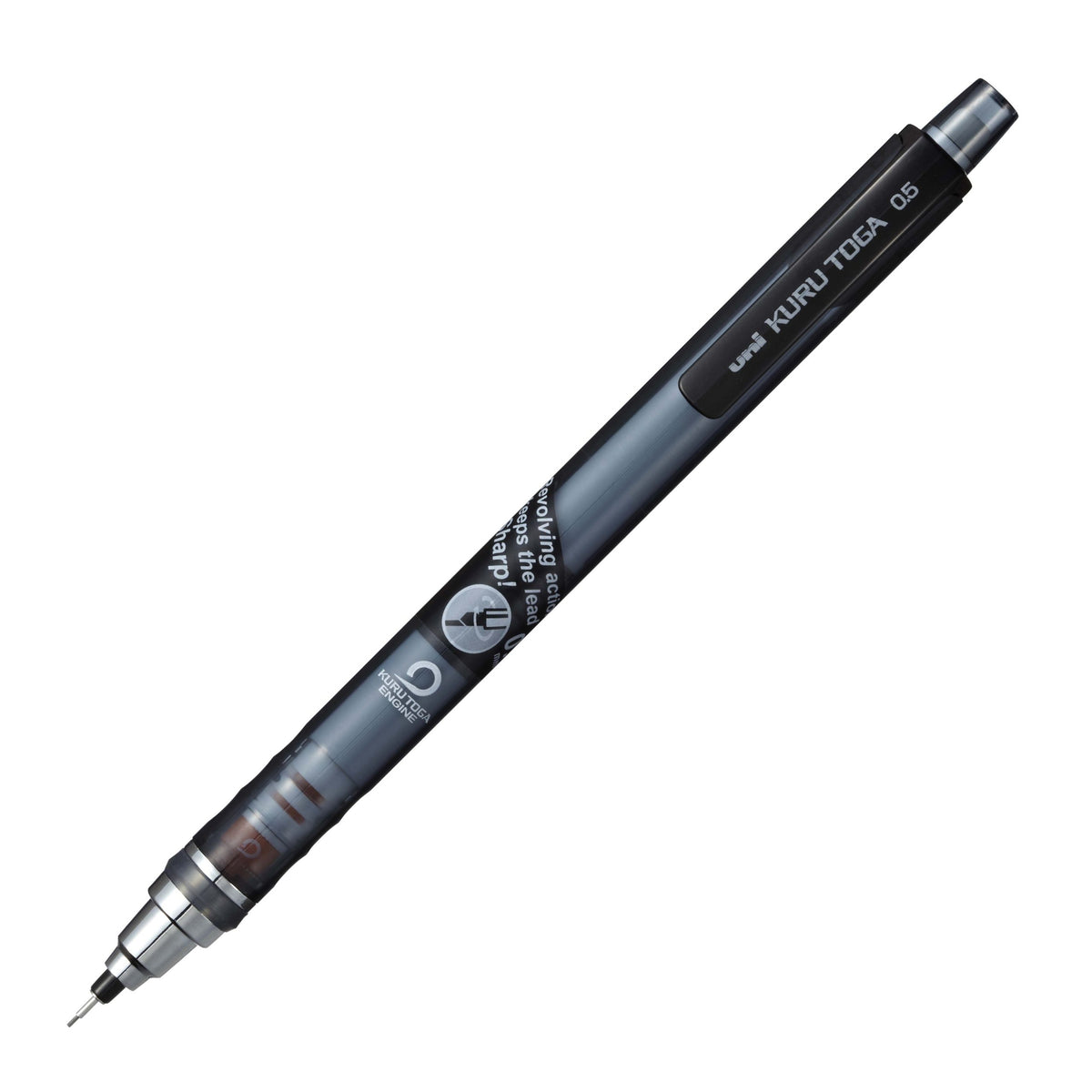 Mechanical pencil with brand name on a white background