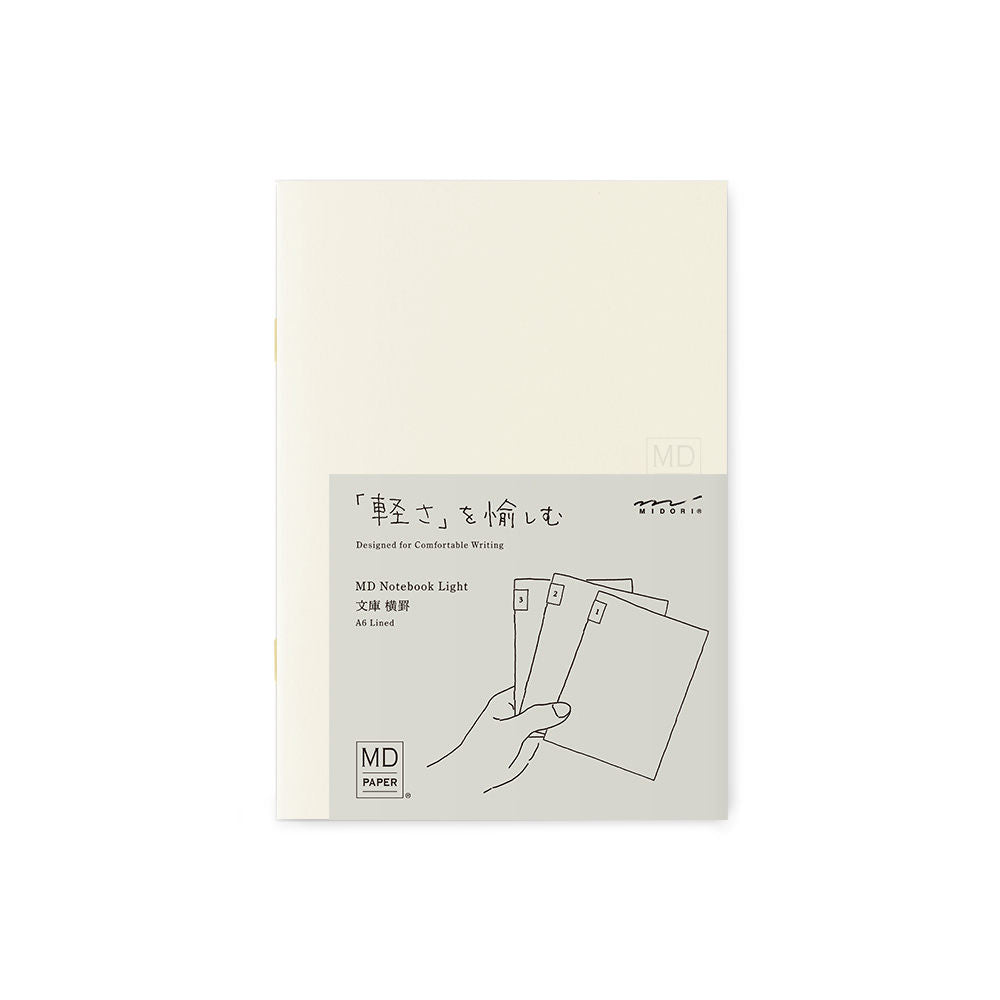 A6 Blank Light notebooks cover showing a hand holding three books