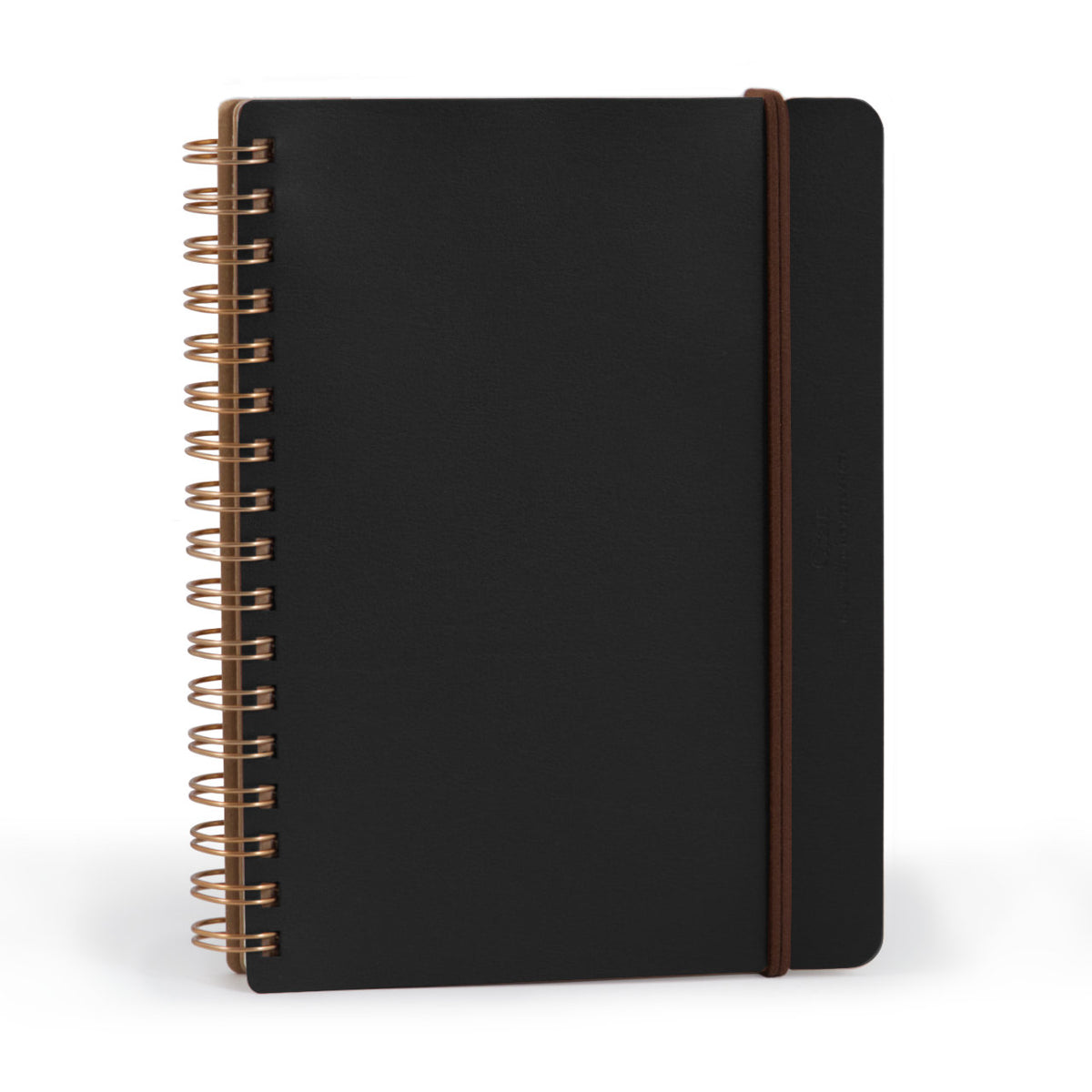 Front of the B6 Grain notebook showing the recycled leather cover and double-strand brown elastic closure