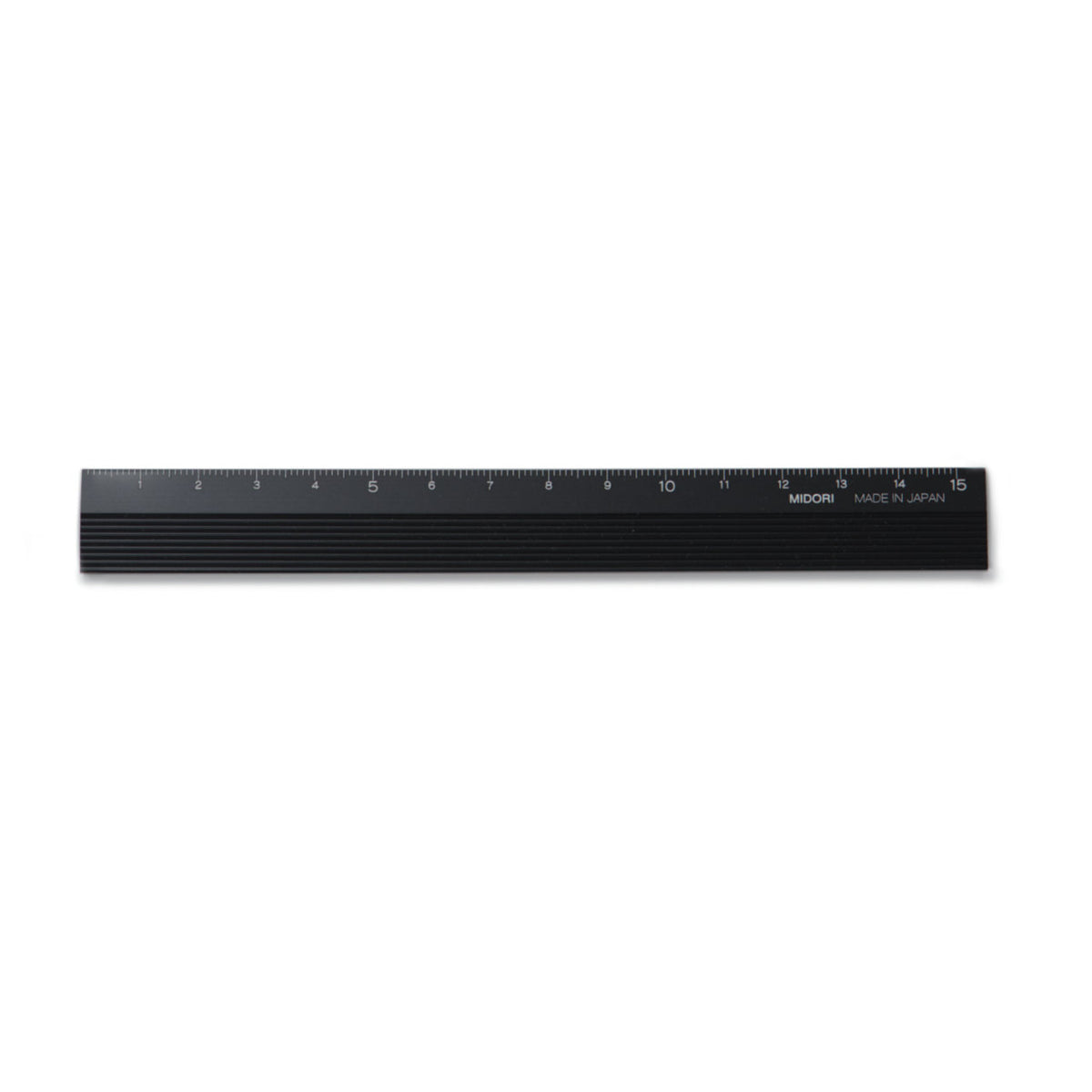 black aluminium 15cm ruler with horizontal engraved lines for grip