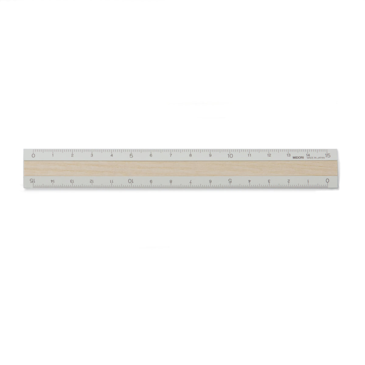 Light coloured ruler with silver metal and ash wood