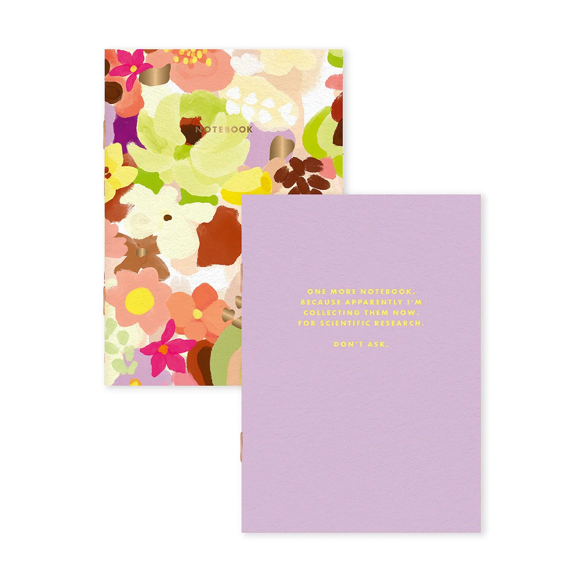 A floral patterned notebook with a lavender page insert, displayed on a clean white background.