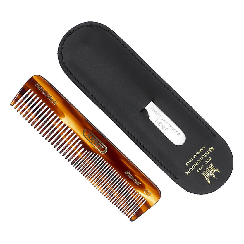 Kent Handmade 112mm Comb with Leather Case and File - NU19