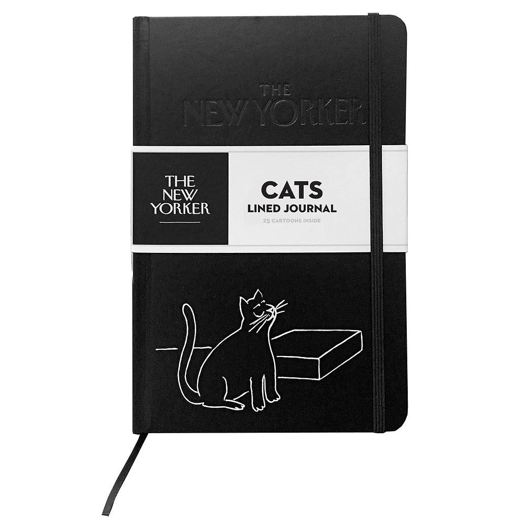 Black lined journal with 'The New Yorker' branding and a cat illustration on a white background