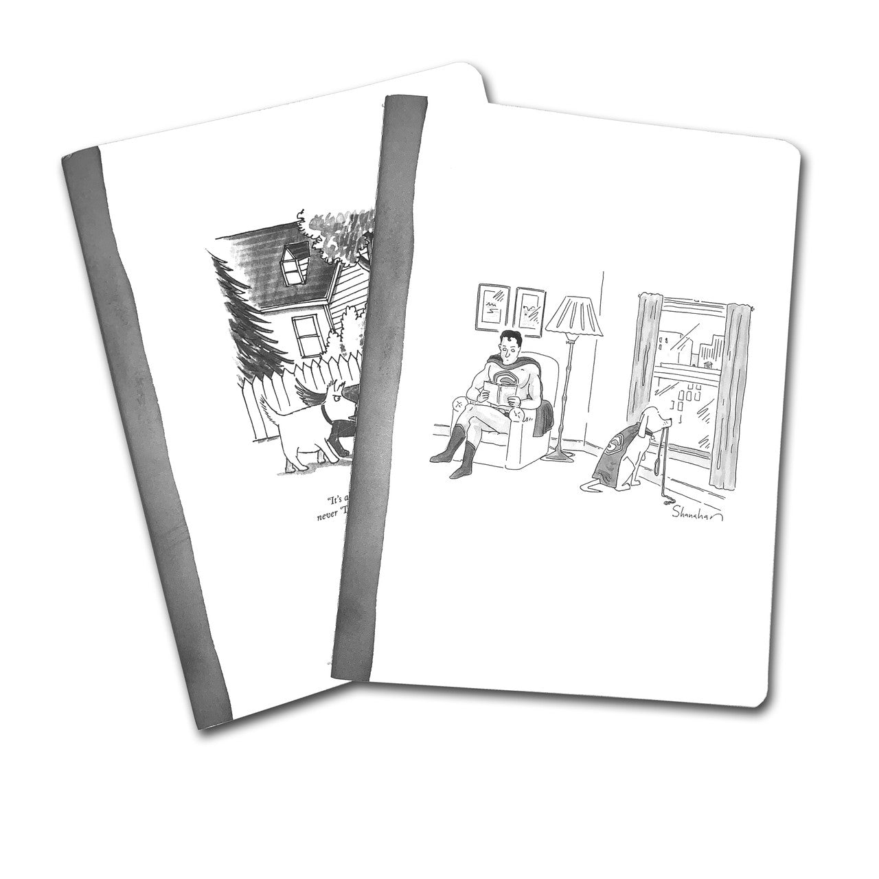 Cartoon notebook set with dog illustration on a white background