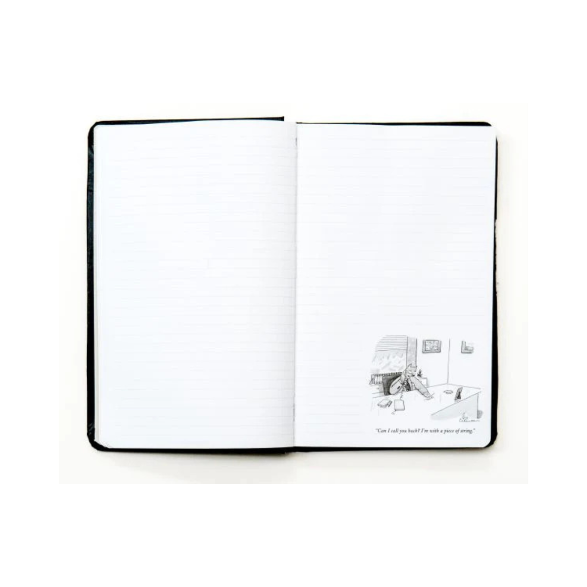 Open notebook with a black border on a white background