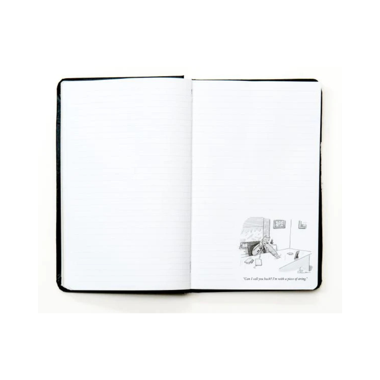 Black lined journal with 'The New Yorker' branding and a cat illustration on a white background
